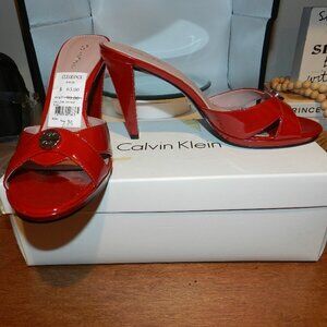 NEW Calvin Klein Vallina Red Patent Slide Mule Heels Size 7